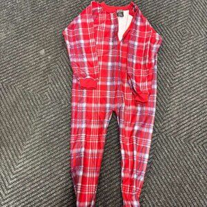 Quad Seven Boys Size 7 Red Plaid One-Piece Fleece Footed Pajamas